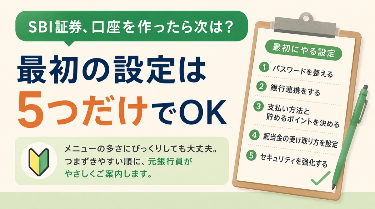 SBI証券、口座を作ったら次は？最初の設定は5つだけでOK